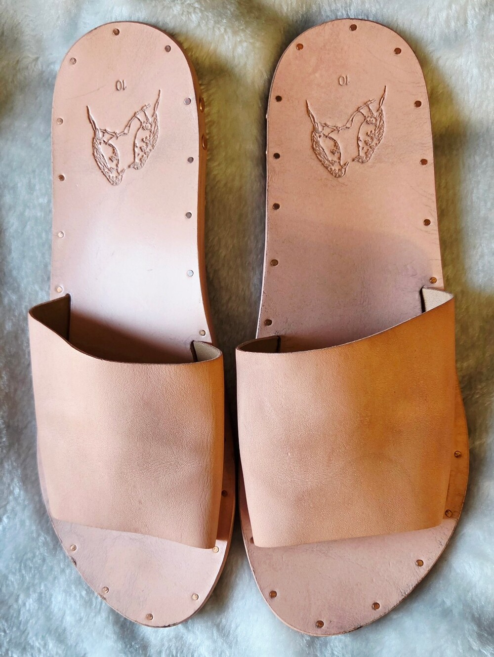 beek Tan Leather Slide Sandals